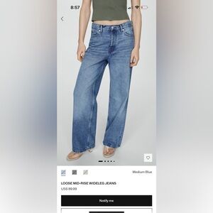 Mango Loose Mid Rise Wide Leg Jean